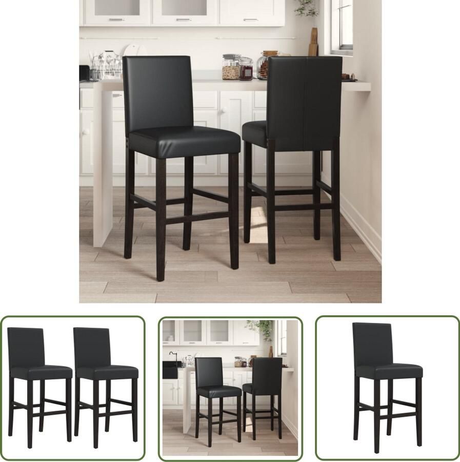 VidaXL Barstoelen Set van 2 Zwart Kunstleer Barkruk Barstoel Keukenstoel Eetkamerstoel Designstoel Moderne Stoel Zwarte Stoel Lederlook Kunstleder Houten Stoel