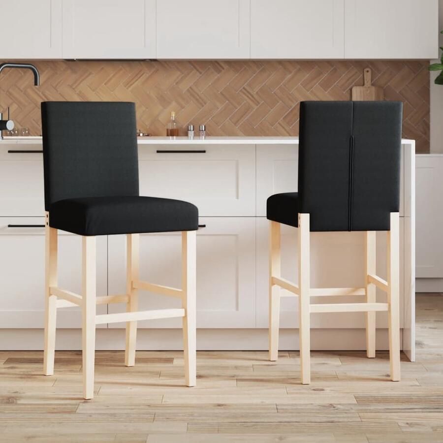 VidaXL Barstoelen Set van 2 Zwart Massief hout Barstooi Zwarte Barstool Design Barstoel Houten Barstoel Barkruk Eetkamerstoel - Foto 2