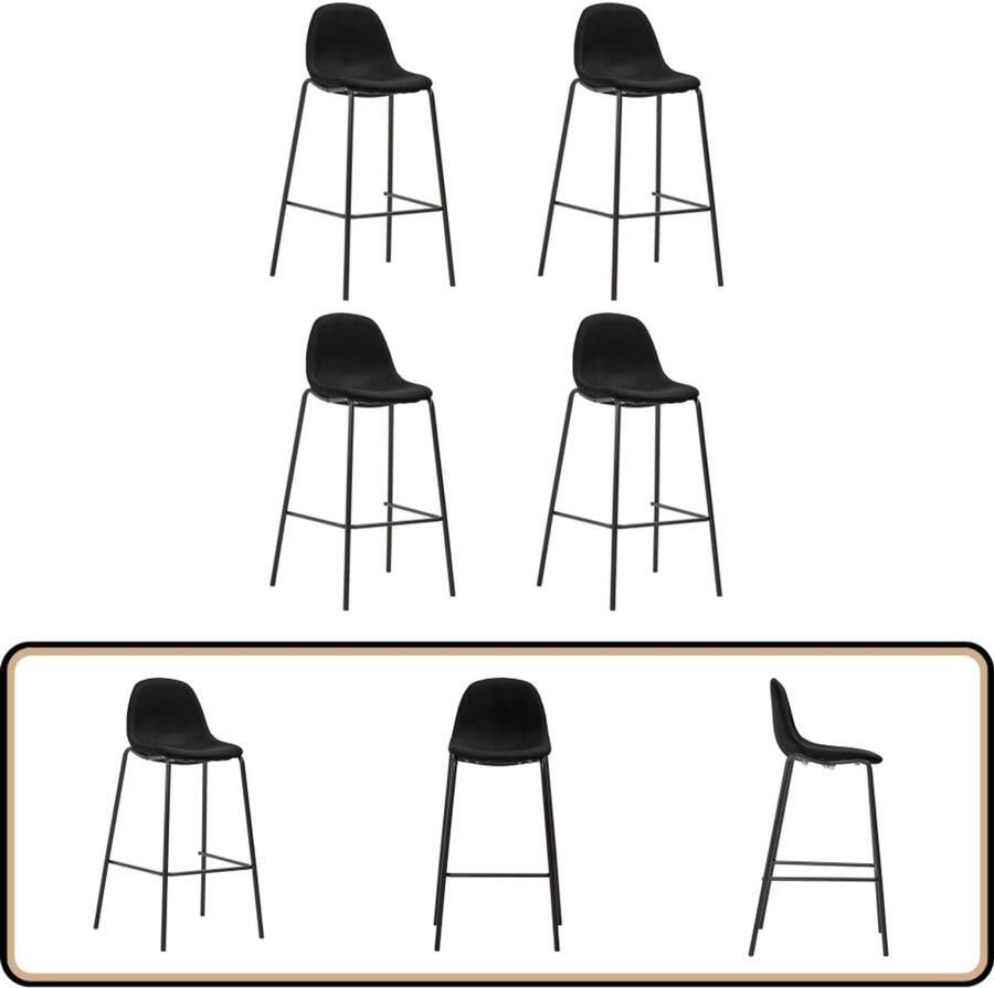 VidaXL Barstoelen Set van 4 Stof Zwart Barstooi Barkruk Eetkamerstoel Zwarte Stoel Set Van Vier Stoelen