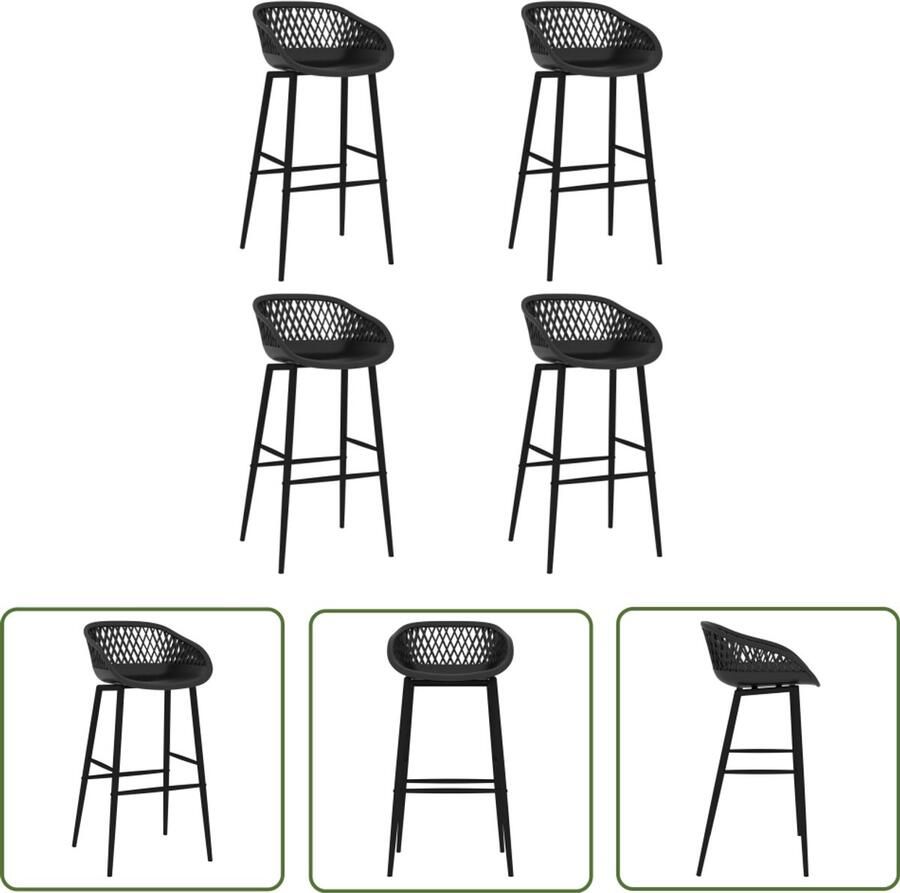 VidaXL Barstoelen Set van 4 Zwart Moderne stijl Barstoelen Zwarte Barstoelen Eetkamerstoelen Design Meubels Kunststoffen Stoelen Metalen Stoelen Lounge Stoelen Bar Stools Black Chairs Dining Chair