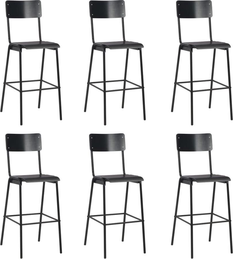 VidaXL Barstoelen Set van 6 Zwart Massief Multiplex Barstoolien Barkrukken Zwarte Barstoelen Eetkamerstoelen Keukenstoelen Stapelbare Stoelen Moderne Stoelen Houten Stoelen Metalen Stoelen - Foto 2