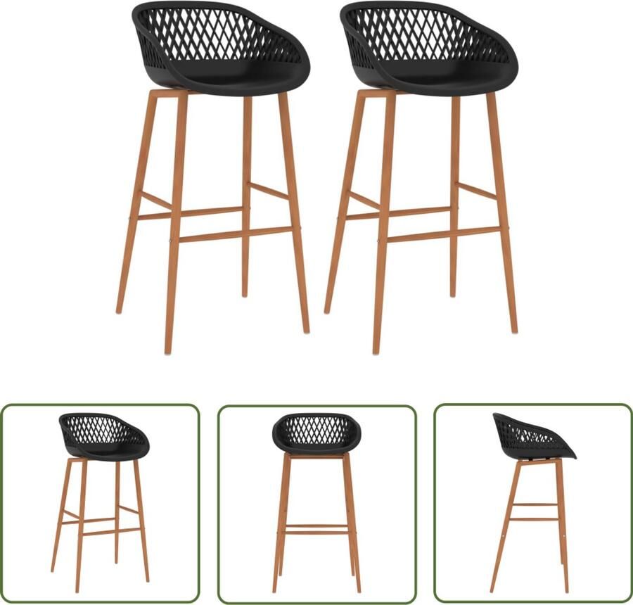 VidaXL Barstoelen Zwart Set van 2 Mesh rugleuning Barstoelen Barkrukken Zwarte Barstoelen Design Barstoelen Kunststof Barstoelen Metalen Barstoelen Ergonomische Barstoelen Met Mesh Look Barstoelen Met Houten Poten