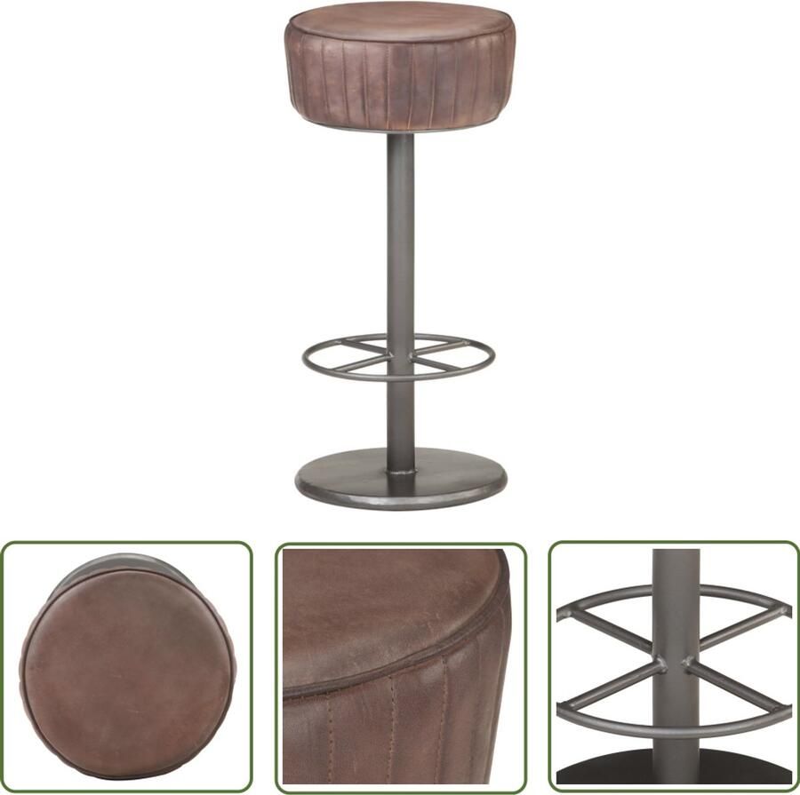 The Living Store Barkruk echt leer verweerd bruin Barstoel Leder Barstool Leer Bruine Barkruk Vintage Barkruk Retro Barkruk
