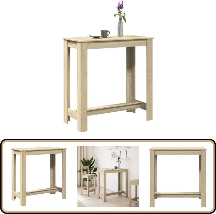The Living Store Bartafel 102x50x103 5 cm bewerkt hout sonoma eikenkleurig Bartafel Houten Tafel Keuken Eiland Lounge Tafel Bistro Tafel