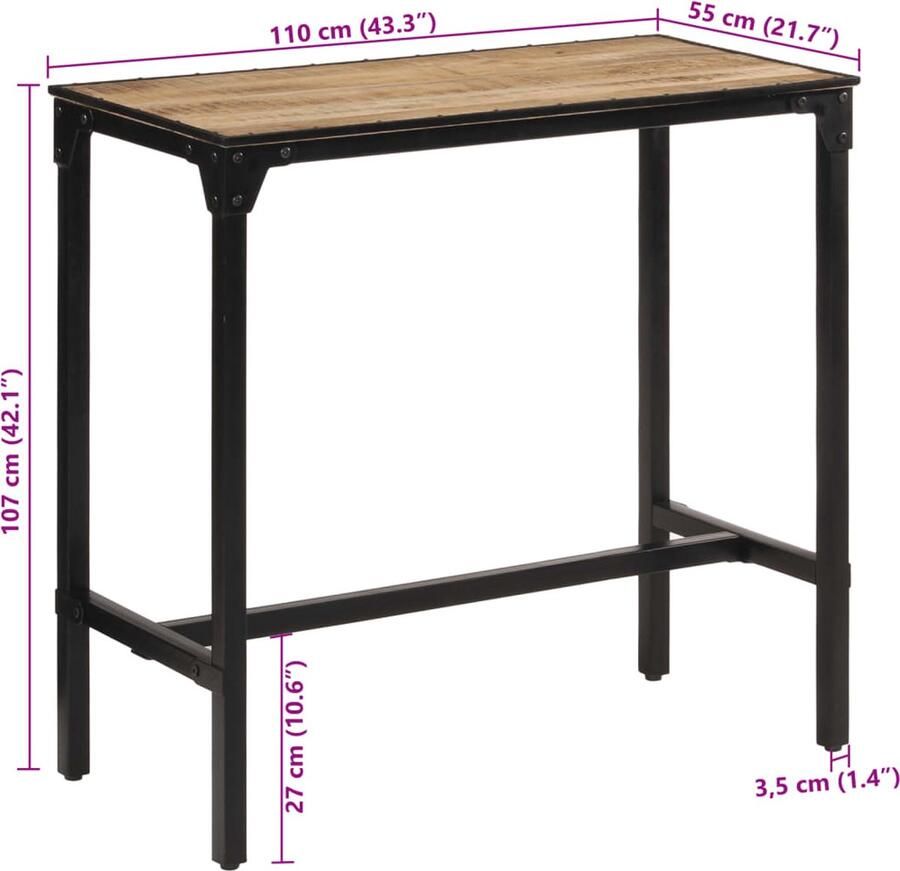 VidaXL Bartafel 110x55x107 cm massief ruw mangohout - Foto 4
