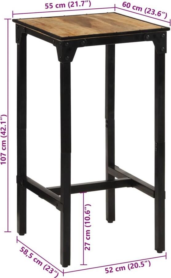 VidaXL Bartafel 60x55x107 cm massief ruw mangohout - Foto 2