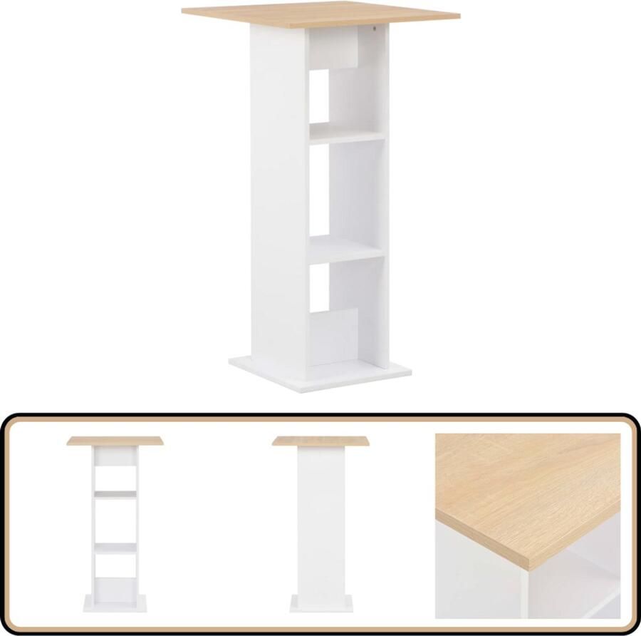 VidaXL Bartafel Wit Sonoma eiken 60x60x110 cm Bartafel Bistrotafel Keukenbar Eetkamerstoel Salontafel Modern Meubilair Witte Meubels Houtsoort Sonome Eiken