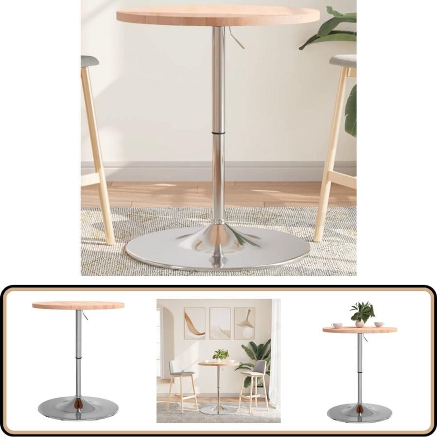 VidaXL Bartafel ? 60x90 5 cm massief beukenhout Bartafel Houten Tafel Verchromde Tafelbasis Hoogteverstelbare Tafel Eetkamerstoel