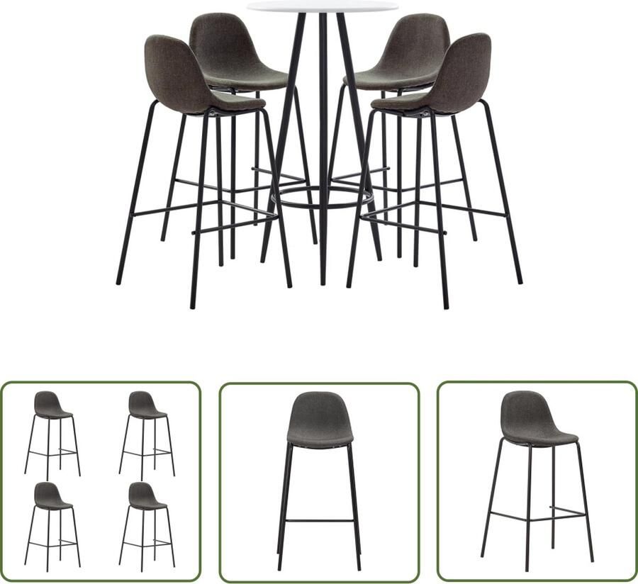 The Living Store Barset Austin Bartafel 60x107.5cm + 4 Barstoelen 51x49x99cm Wit Donkergrijs Bar Set Bartafel Eetkamerset Lounge Meubilair Salonmeubel