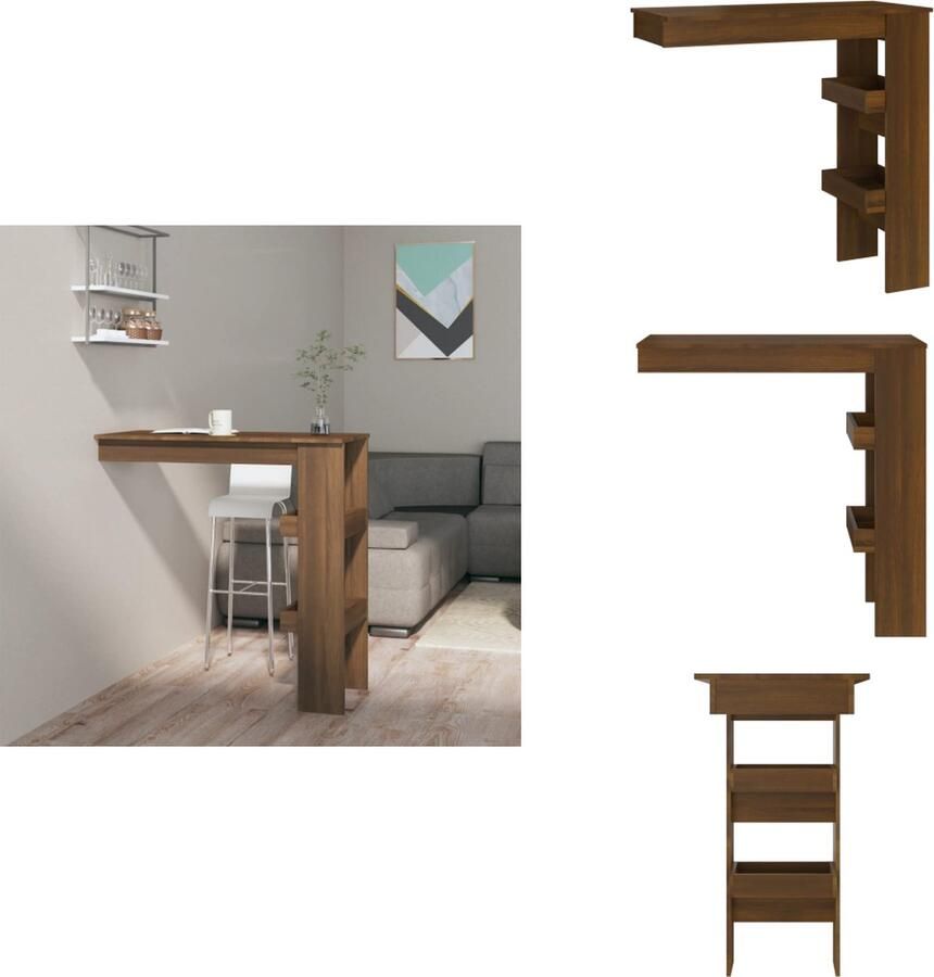 VidaXL Bartafel Bartafels Bar Tafel Wandgemonteerd Bistrotafel Bartafel wandgemonteerd 102x45x103 5 cm bewerkt hout bruineiken