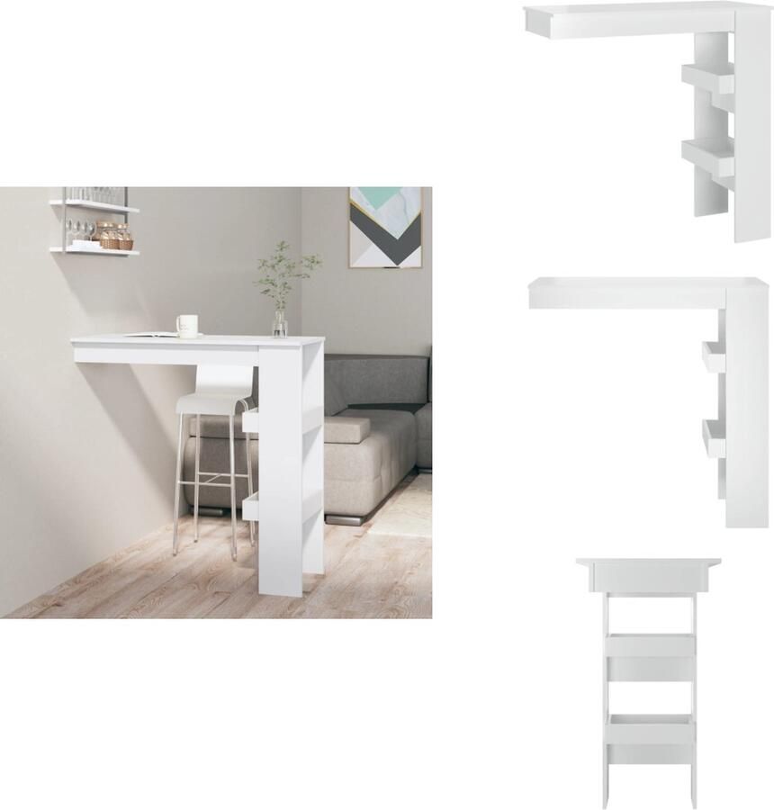 VidaXL Bartafel Bartafels Bar Tafel Wandgemonteerd Bistrotafel Bartafel wandgemonteerd 102x45x103-5 cm hout hoogglans wit