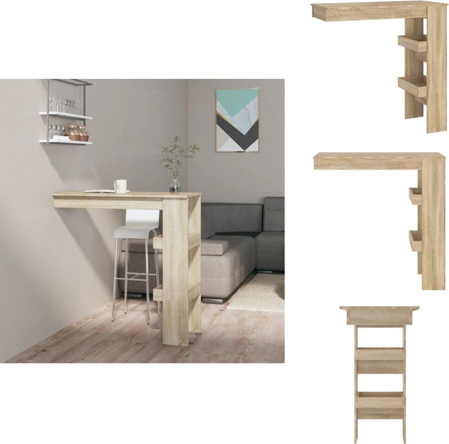VidaXL Bartafel Bartafels Bar Tafel Wandgemonteerd Bistrotafel Bartafel wandgemonteerd 102x45x103 5 cm bewerkt hout eikenkleur