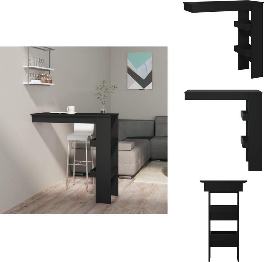 VidaXL Bartafel Bartafels Bar Tafel Wandgemonteerd Bistrotafel Bartafel wandgemonteerd 102x45x103-5 cm bewerkt hout zwart