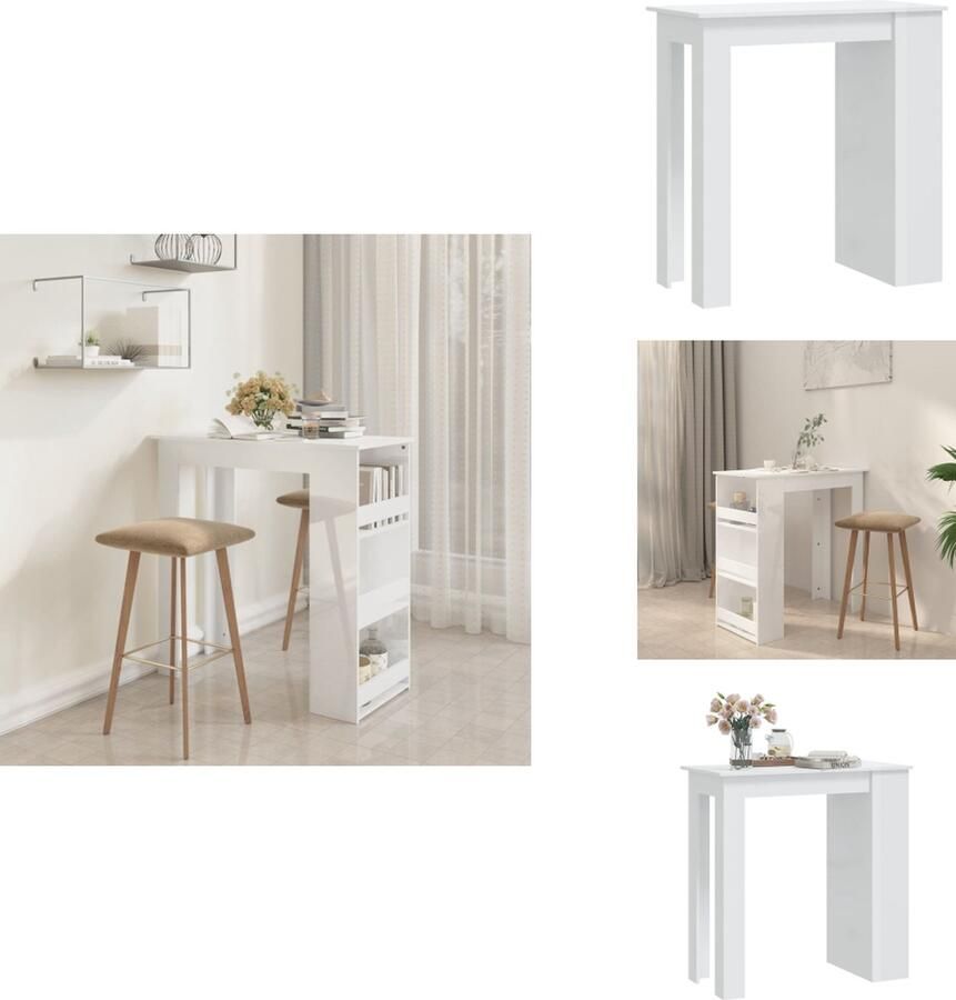 VidaXL Bartafel Bartafels Bistrotafel Pubtafel Bartafel met opbergrek 102x50x103 5 cm hoogglans wit - Foto 2