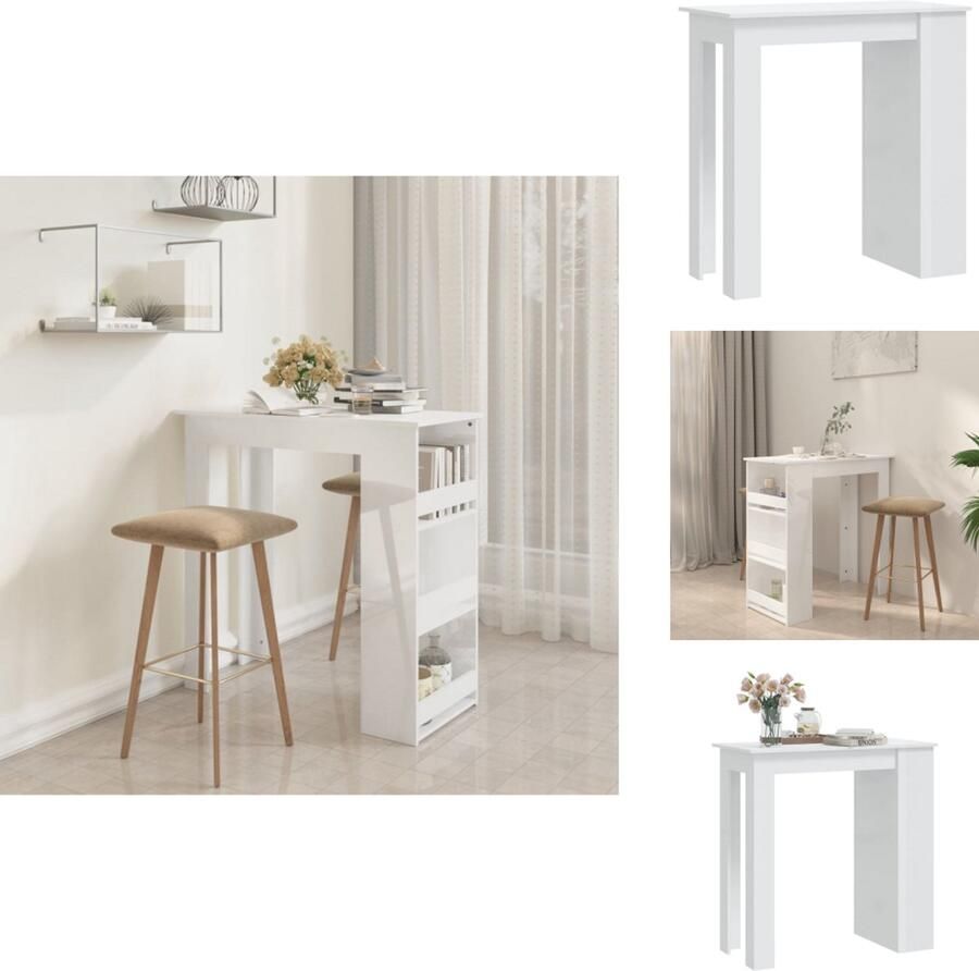 VidaXL Bartafel Bartafels Bistrotafel Pubtafel Bartafel met opbergrek 102x50x103 5 cm hoogglans wit