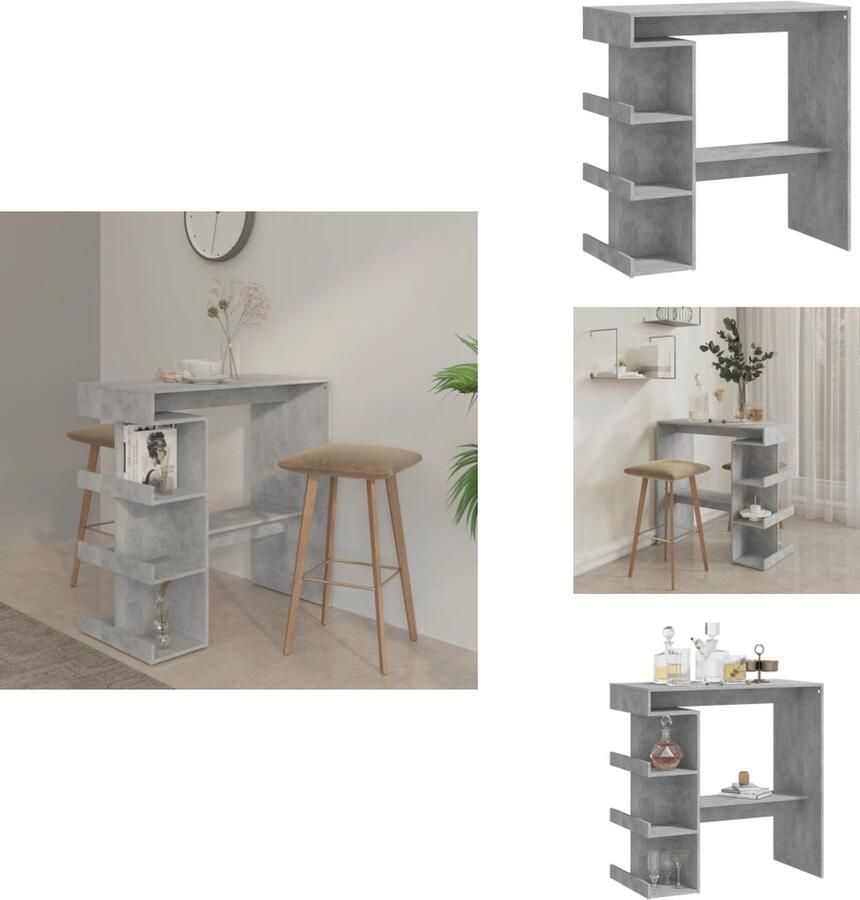 VidaXL Bartafel Bartafels Pubtafel Kroegtafel Bartafel met opbergrek 100x50x101 5 cm bewerkt hout betongrijs - Foto 2