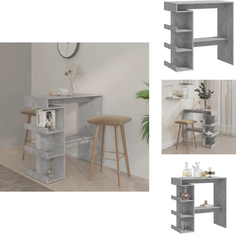 VidaXL Bartafel Bartafels Pubtafel Kroegtafel Bartafel met opbergrek 100x50x101 5 cm bewerkt hout betongrijs