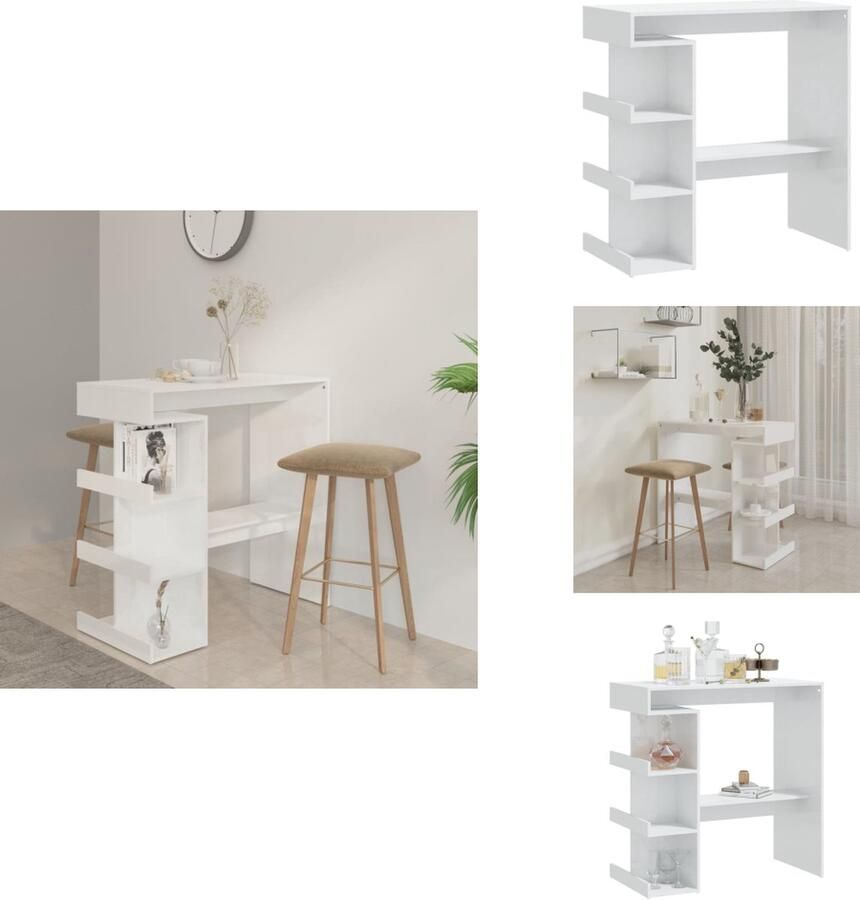 VidaXL Bartafel Bartafels Pubtafel Kroegtafel Bartafel met opbergrek 100x50x101 5 cm hoogglans wit - Foto 2