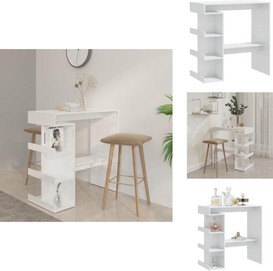 VidaXL Bartafel Bartafels Pubtafel Kroegtafel Bartafel met opbergrek 100x50x101 5 cm hoogglans wit