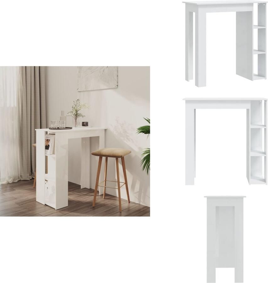 VidaXL Bartafel Bartafels Pubtafel Kroegtafel Bartafel met schap 102x50x103 5 cm bewerkt hout hoogglans wit - Foto 2