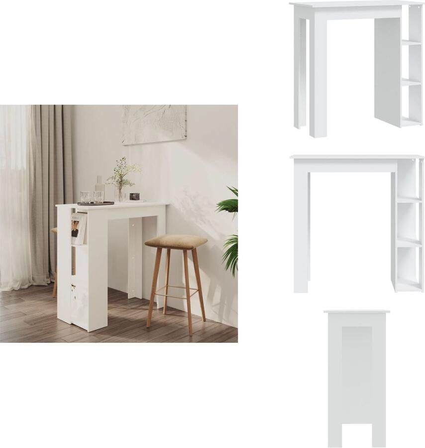 VidaXL Bartafel Bartafels Pubtafel Kroegtafel Bartafel met schap 102x50x103 5 cm bewerkt hout wit