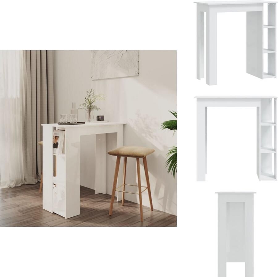 VidaXL Bartafel Bartafels Pubtafel Kroegtafel Bartafel met schap 102x50x103 5 cm bewerkt hout hoogglans wit