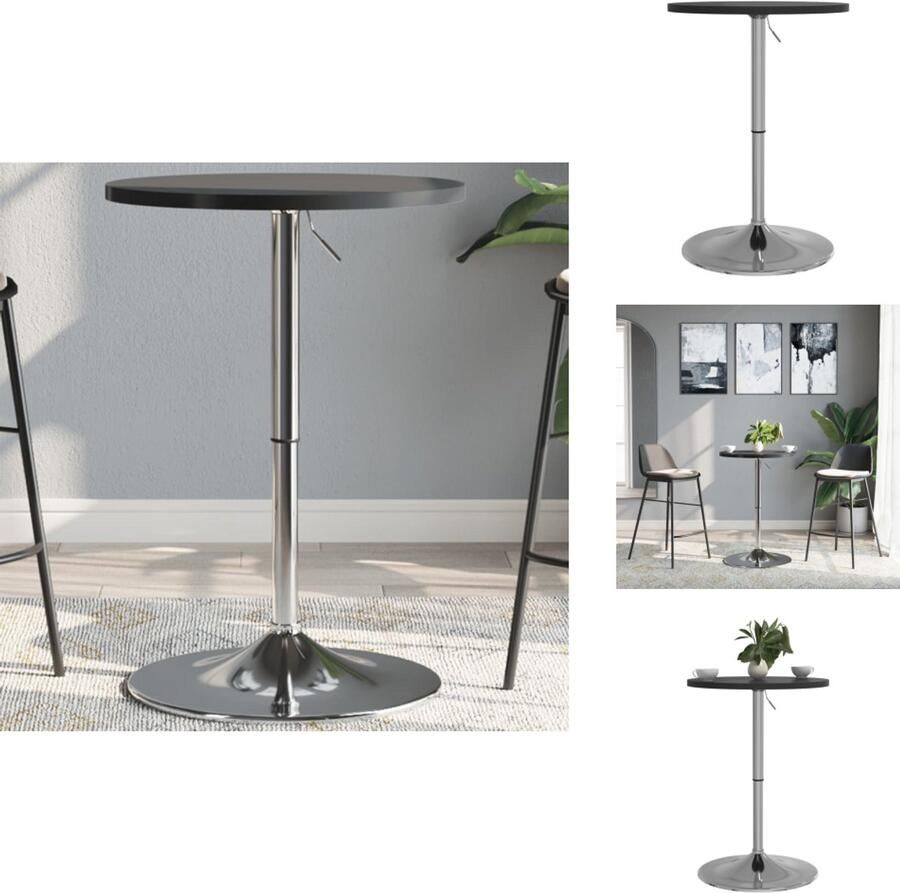 VidaXL Bartafel Bartafels Statafel Statafeltje Bartafel 50x50x90 cm bewerkt hout en verchroomd staal zwart