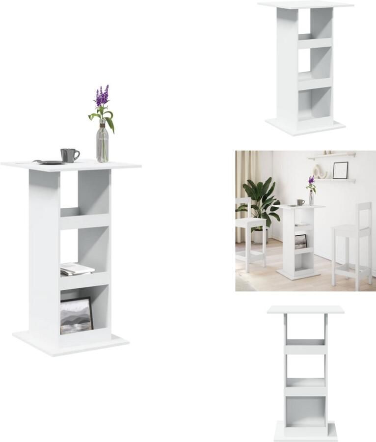 VidaXL Bartafel Bartafels Statafel Statafeltje Bartafel met opbergruimte 60x60x102 cm bewerkt hout wit