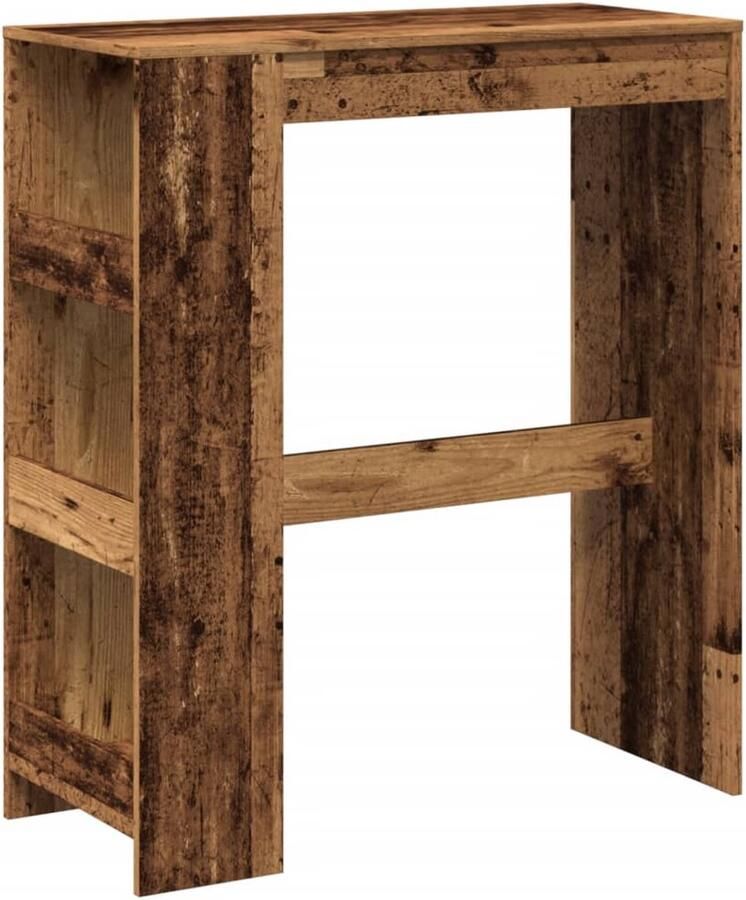 The Living Store Bartafel met rekken 90x40x103 5 cm bewerkt hout oud houtkleurig Bartafel Keukenbar Eetkamerset Opslagmeubilair Vintage Meubels