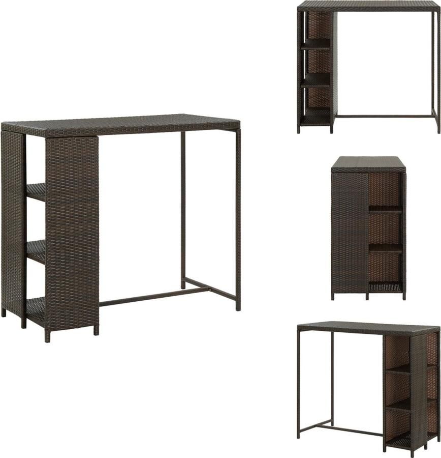 VidaXL Bartafel Bartafels Tuintafel Tuintafels Bartafel met opbergrek 120x60x110 cm poly rattan bruin - Foto 2