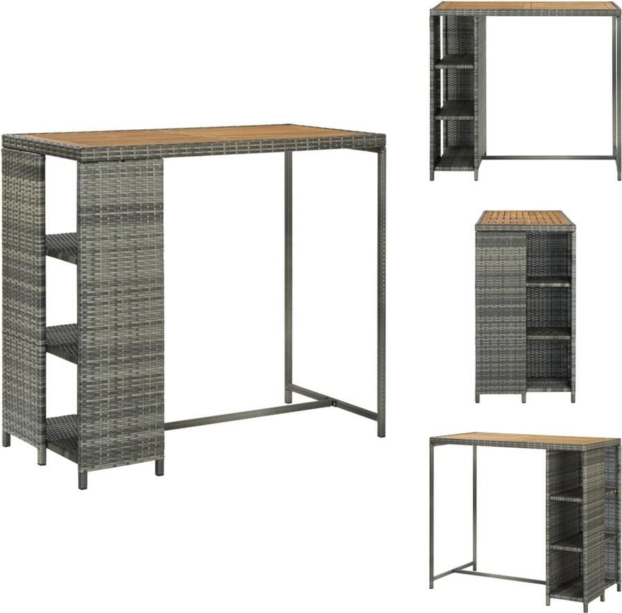 VidaXL Bartafel Bartafels Tuintafel Tuintafels Bartafel met opbergrek 120x60x110 cm poly rattan grijs