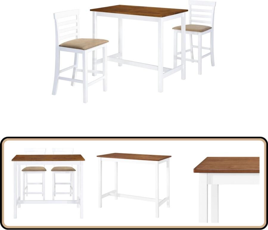 VidaXL Bartafel- en barstoelenset 3-delig Hout Bartafel Barstoelen Eetkamerset Keukenmeubilair Bruine Meubels