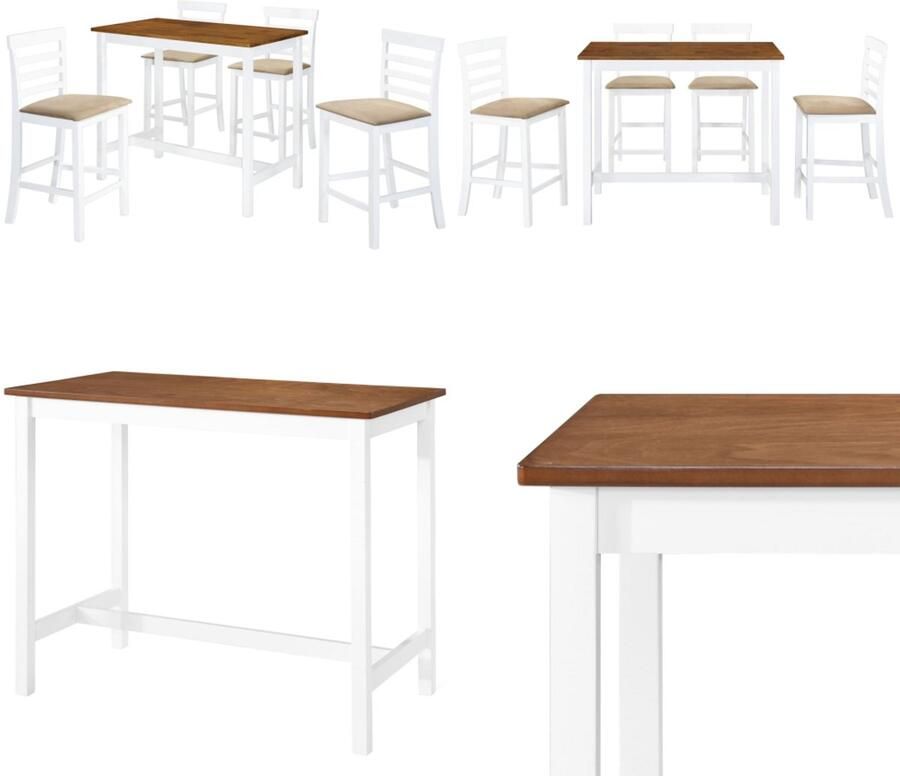 VidaXL Bartafel- en barstoelenset massief hout bruin en wit 5-delig Bartafel En -stoel Bartafels En -stoelen Barset Barsets
