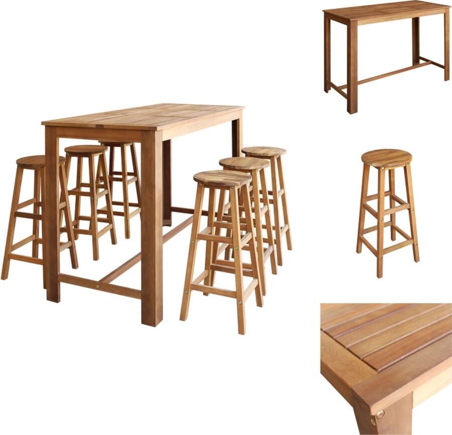 VidaXL Bartafel En -kruk Bartafels En -krukken Bartafel En -stoel Bartafels En -stoelen 7-delige Bartafel en -krukkenset massief acaciahout