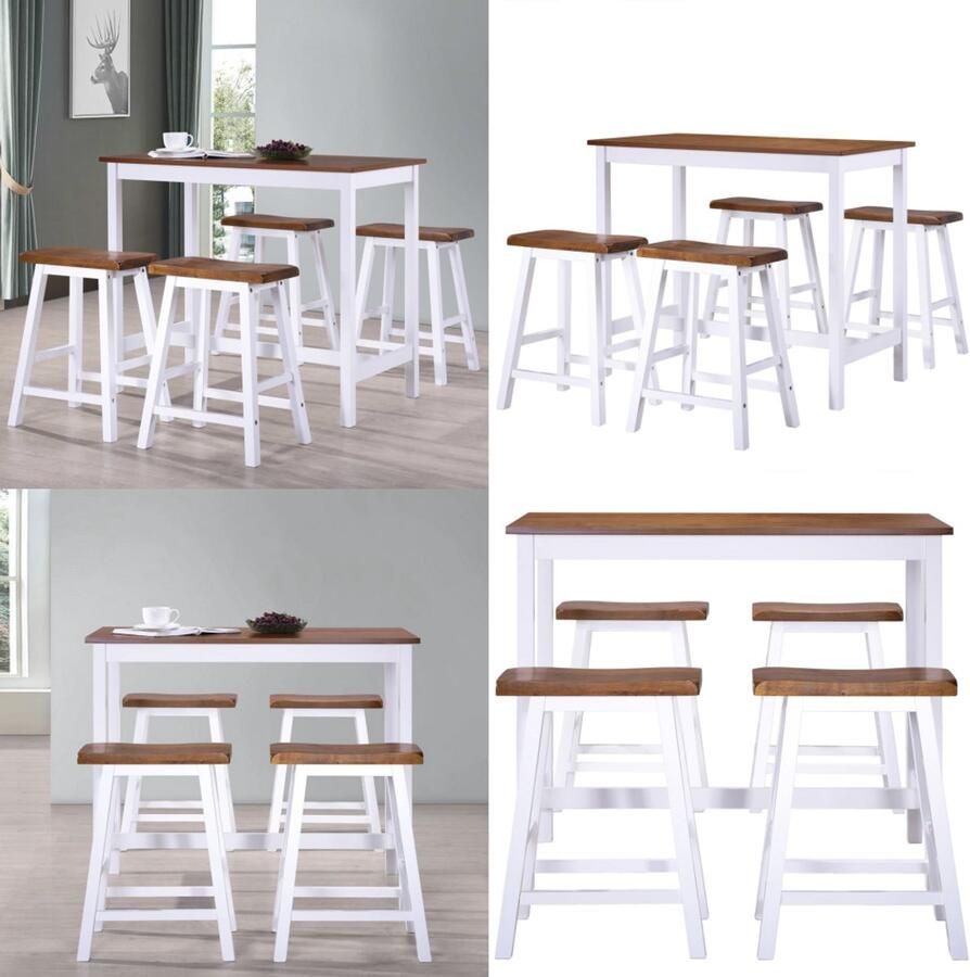 VidaXL Bartafel- en krukkenset massief hout 5-delig Barset Barsets Bar Set Bar Sets