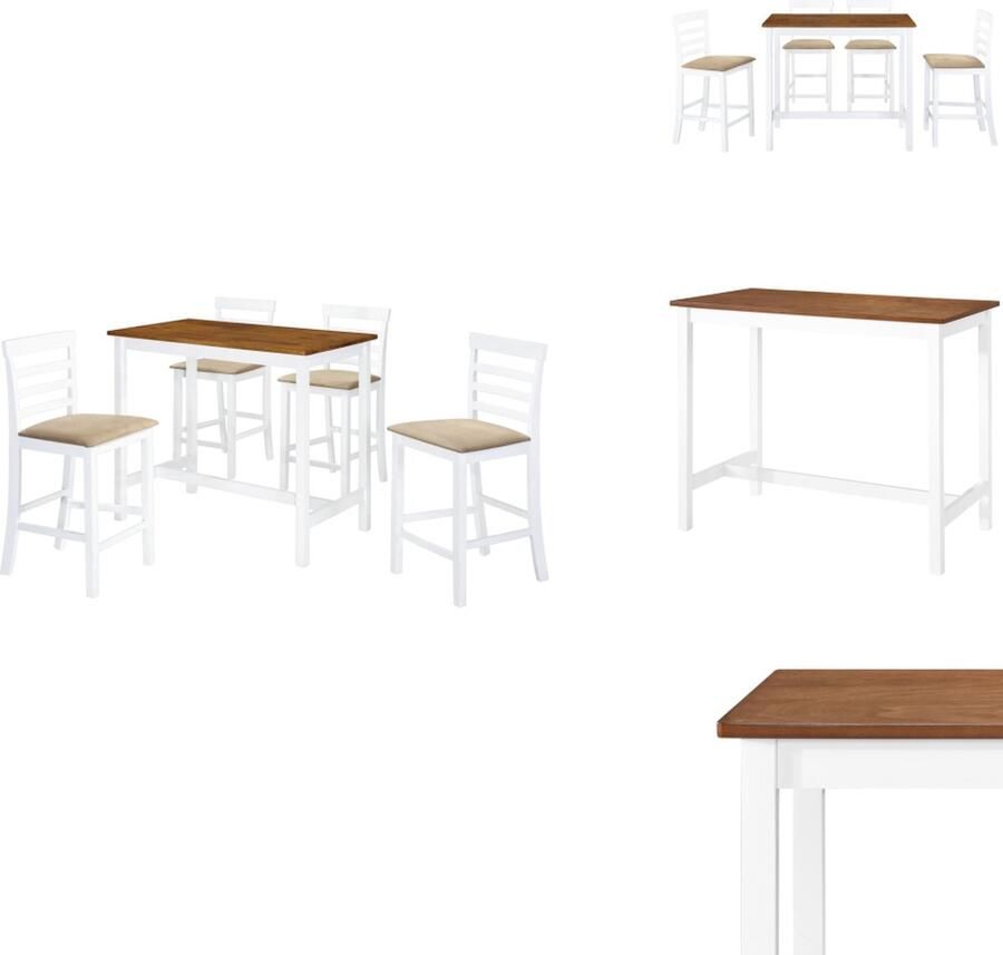 VidaXL Bartafel En -stoel Bartafels En -stoelen Barset Barsets Bartafel- en barstoelenset massief hout bruin en wit 5-delig