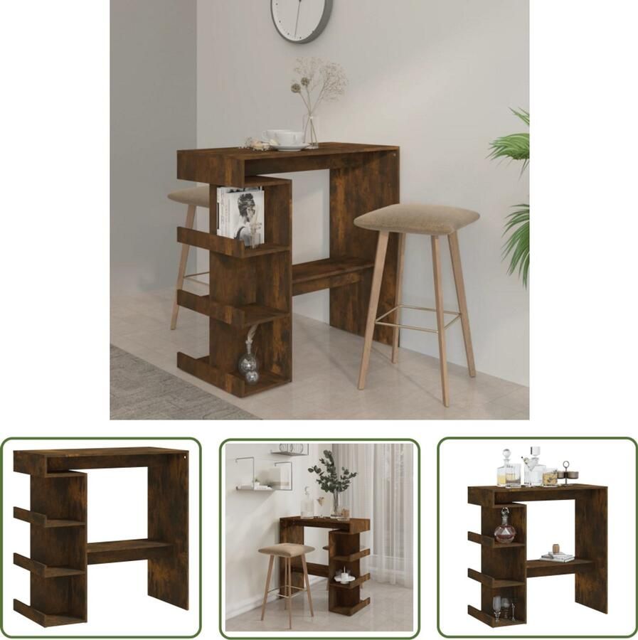 VidaXL Bartafel Gerookt Eiken Met Opbergrek 100x50x101 5 cm Bartafel Bistrotafel Pubtafel Kroegtafel Houten Bartafel Bruine Bartafel Met Opbergruimte Bartafel Met Voetensteun