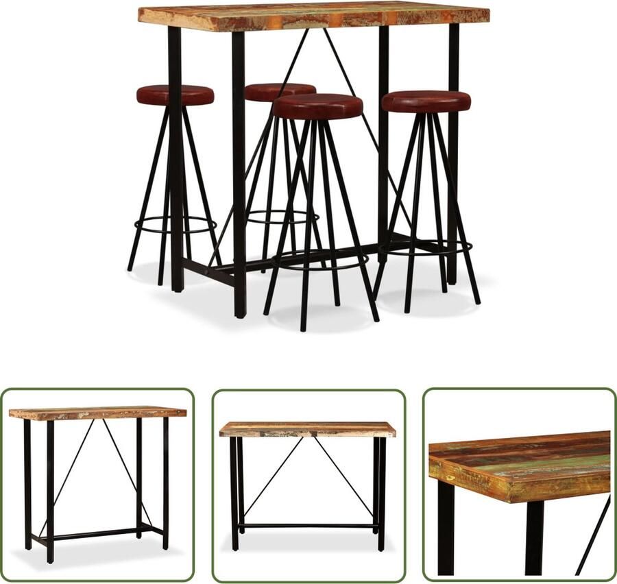 The Living Store IndustriÃle Bartafel 120 x 60 x 107 cm Gerecycled hout en staal Industriele Meubels Bartafel Barkruk Houten Bartafel Lederen Barkruk