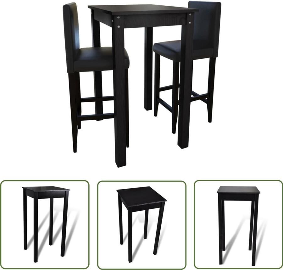 VidaXL Bartafel met 2 barkrukken Zwart MDF Bartafel Zwarte Bartafel Eetkamerset Barkruk Designstoel Industriële Meubels Salonmeubilair Kookeiland