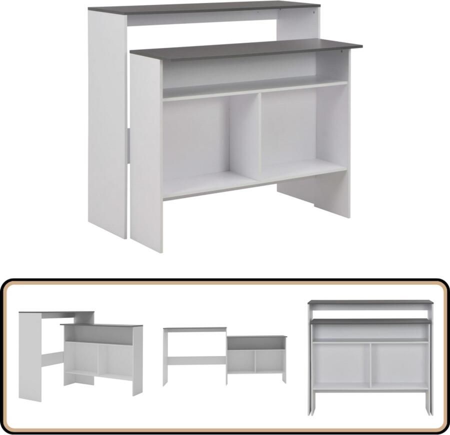 VidaXL Bartafel 2 Bladen Wit Grijs 130x40x120 cm Bartafel Vintage Meubilair Salontafel Eetkamerstoel Keukenaccessoires Woondecoratie Modern Interieur Witte Meubels Grijze Meubels