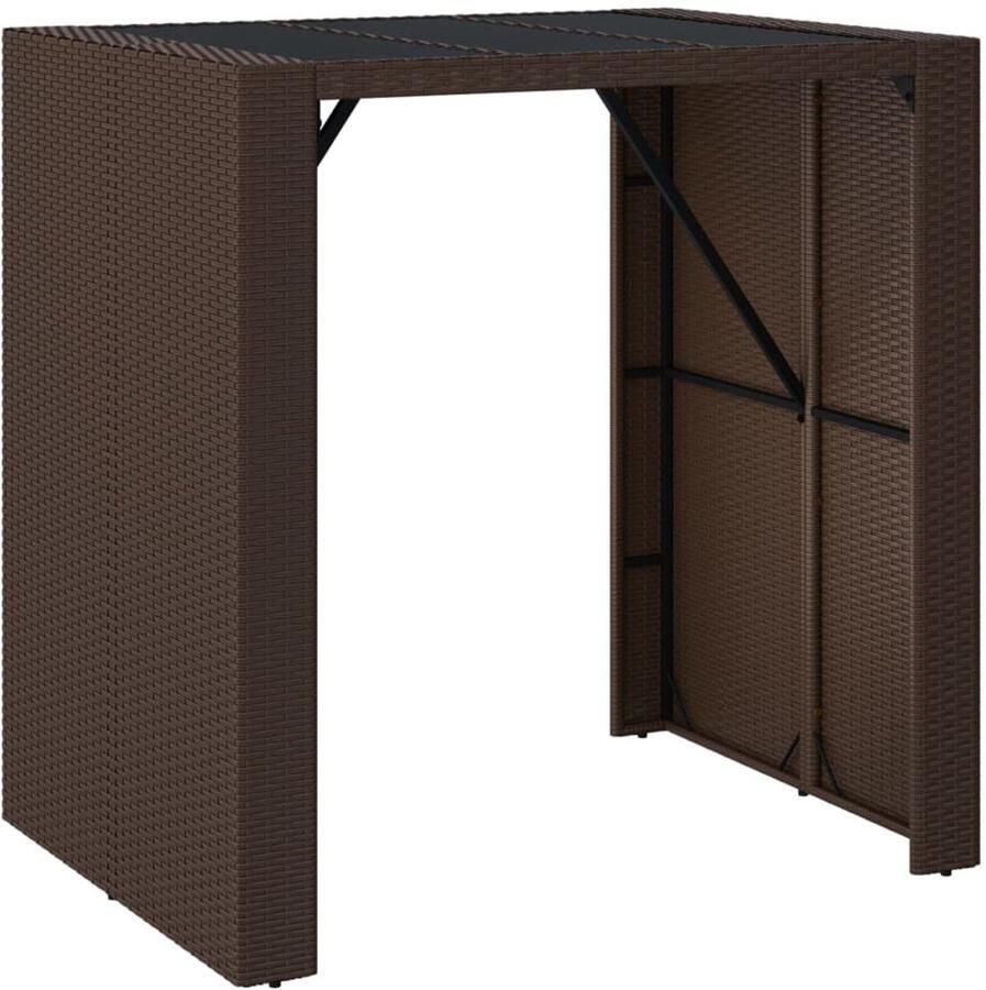 VidaXL Bartafel met glazen blad 105x80x110 cm poly rattan bruin Bartafel Met Glazen Blad Bartafels Met Glazen Bladen Feesttafel Bistrotafel - Foto 2