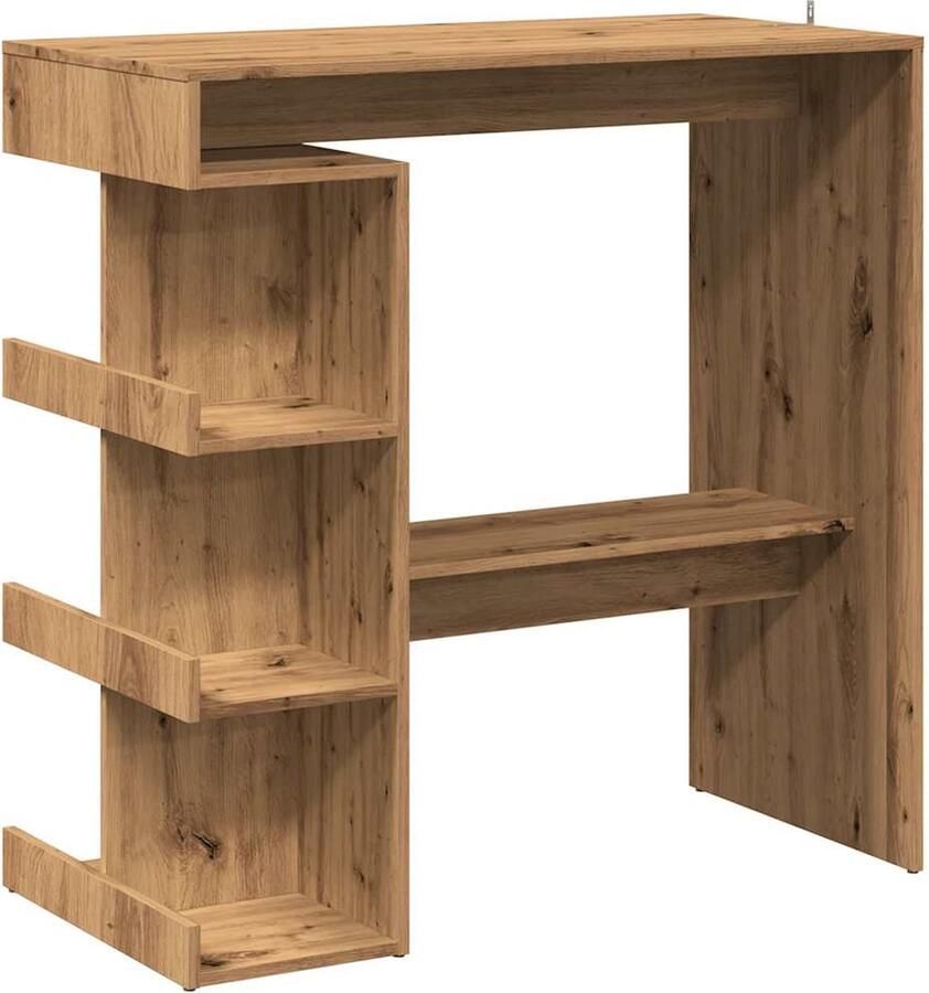 VidaXL Bartafel met opbergrek Artisanaal Eiken Bartafel Houten Bartafel Salontafel Eetkamerstoel Lounge Set Drinkwagen Design Meubels Modern Meubilair Multifunctionele Tafel Opbergruimte Kunststof Tafellaag