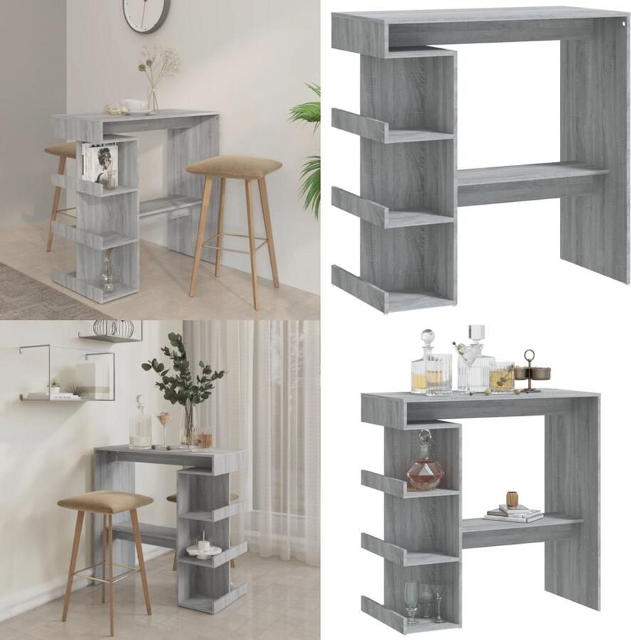 VidaXL Bartafel met opbergrek 100x50x101 5 cm grijs sonoma Bartafel Bartafels Pubtafel Kroegtafel