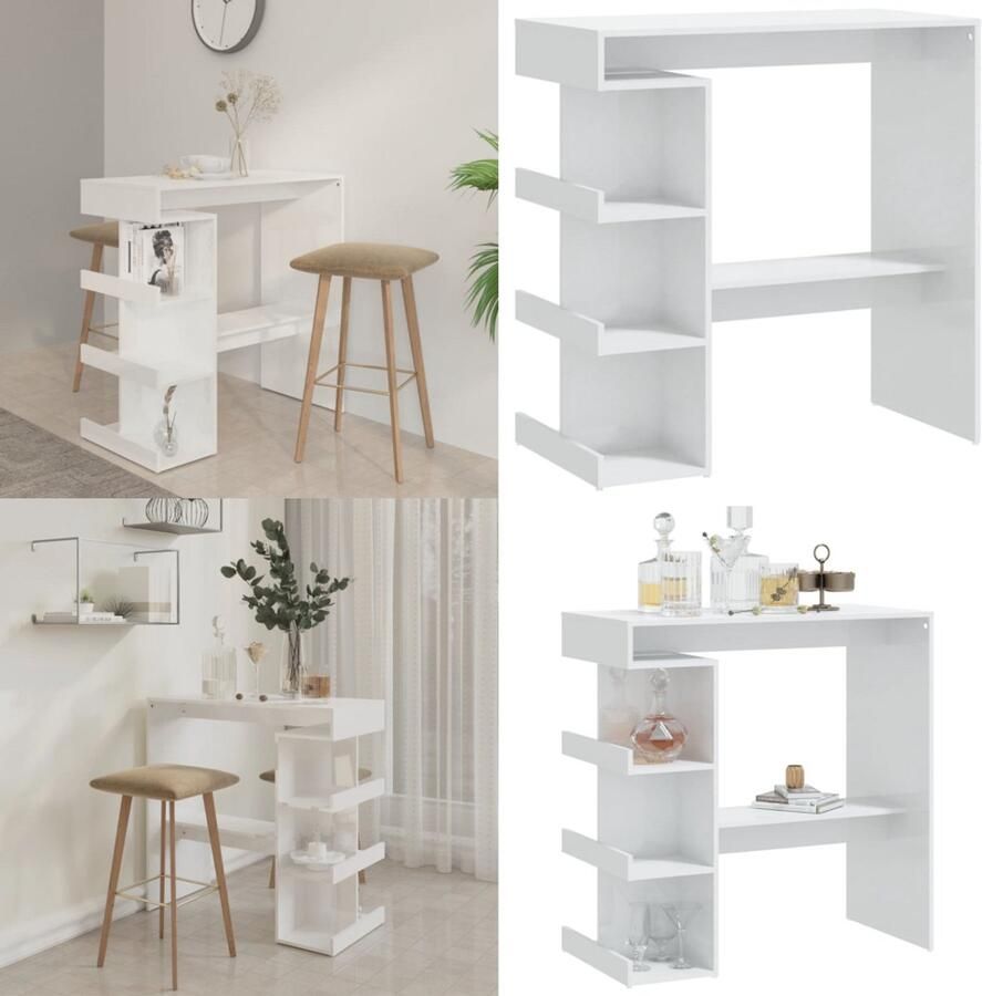 VidaXL Bartafel met opbergrek 100x50x101 5 cm hoogglans wit Bartafel Bartafels Pubtafel Kroegtafel
