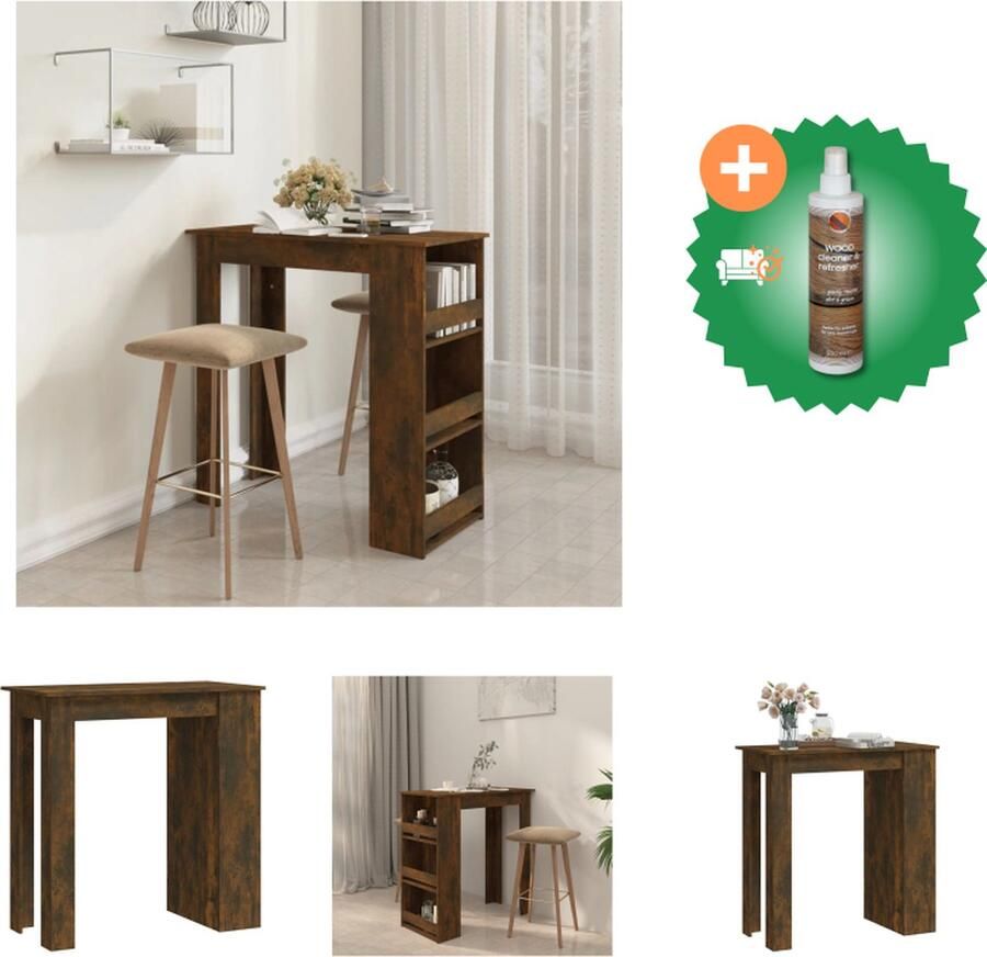 VidaXL Bartafel met opbergrek 102x50x103-5cm spaanplaat gerookt eiken Tafel Inclusief Houtreiniger en verfrisser