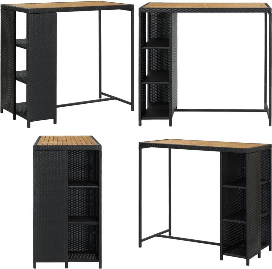 VidaXL Bartafel met opbergrek 120x60x110 cm poly rattan zwart Bartafel Bartafels Tuintafel Tuintafels