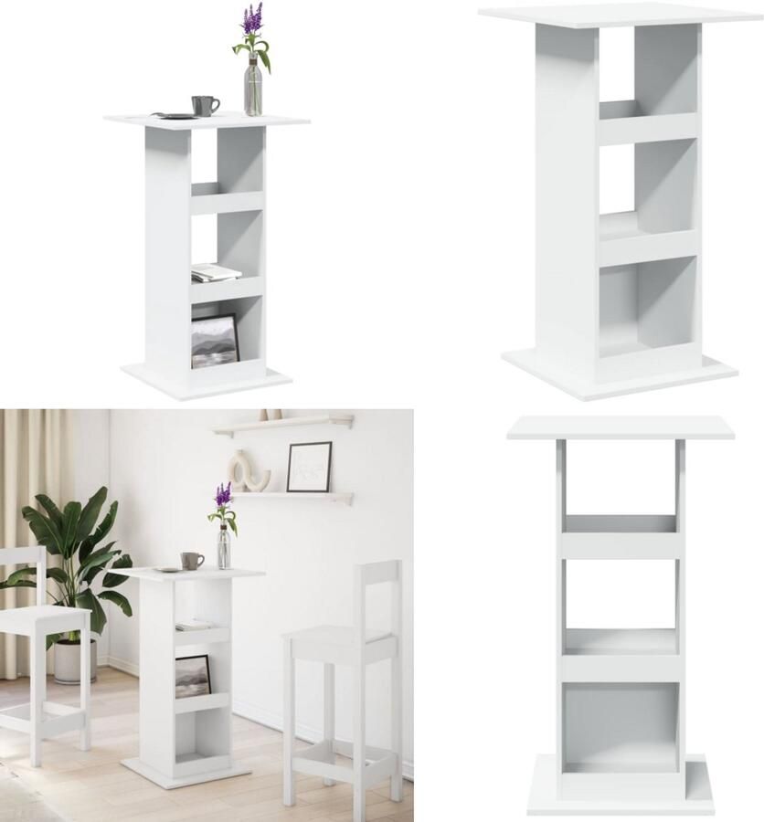 VidaXL Bartafel met opbergruimte 60x60x102 cm bewerkt hout wit Bartafel Bartafels Statafel Statafeltje