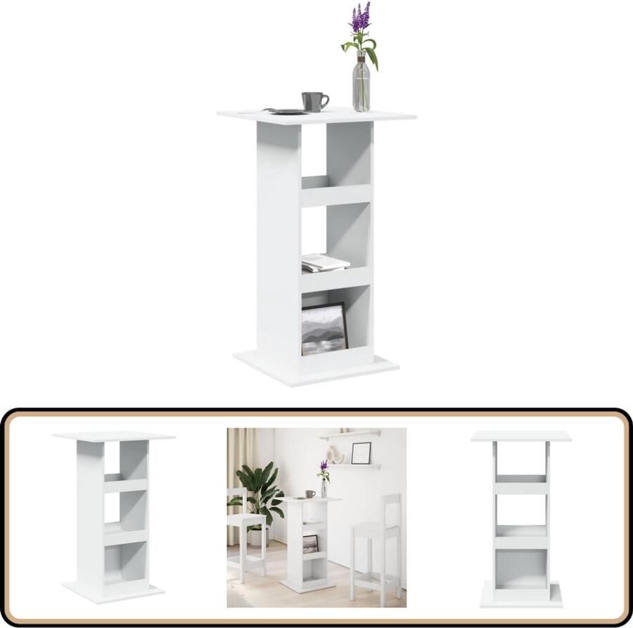 VidaXL Bartafel Opbergruimte 60x60x102 cm Wit Bartafel Salontafel Keukenbar Houten Tafels Witte Meubels Multifunctioneel Meubilair Opbergkast Opslagmogelijkheden Modern Design Kleine Woonkamer Trendy Meubels