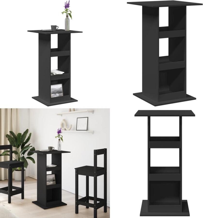 VidaXL Bartafel met opbergruimte 60x60x102 cm bewerkt hout zwart Bartafel Bartafels Statafel Statafeltje