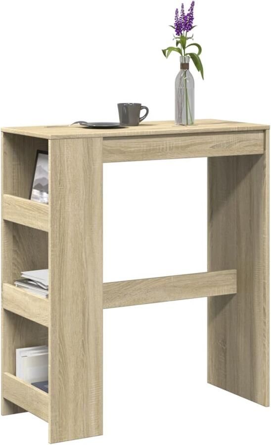 VidaXL Bartafel met rekken 90x40x103 5 cm Sonoma eiken Bartafel Houten Bartafel Lounge Tafel Bistro Tafeltje Snackbar Drinkwagen Opslagkast Multifunctioneel Meubel Moderne Bartafel Sonoma Eiken